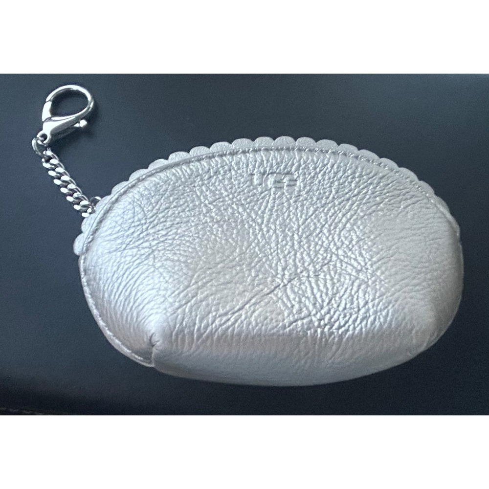 UGG Metallic Silver Pebbled Leather Scalloped Coin Purse Bag Charm Key Pouch
